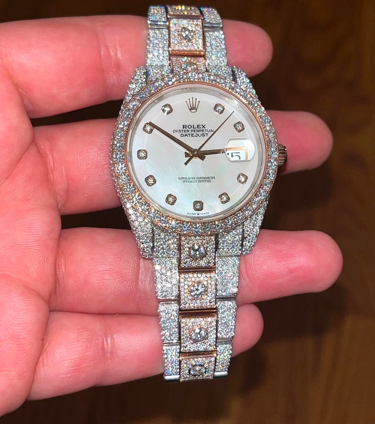 ICED OUT TWO TONE ROSE GOLD WHITE DIAL DATEJUST