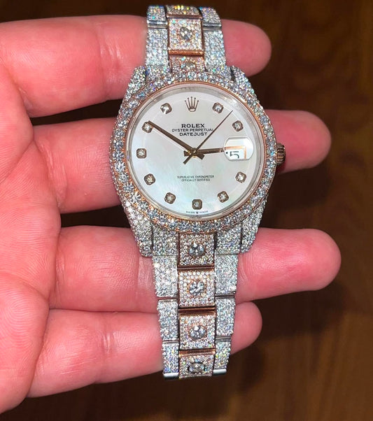 ICED OUT TWO TONE ROSE GOLD WHITE DIAL DATEJUST