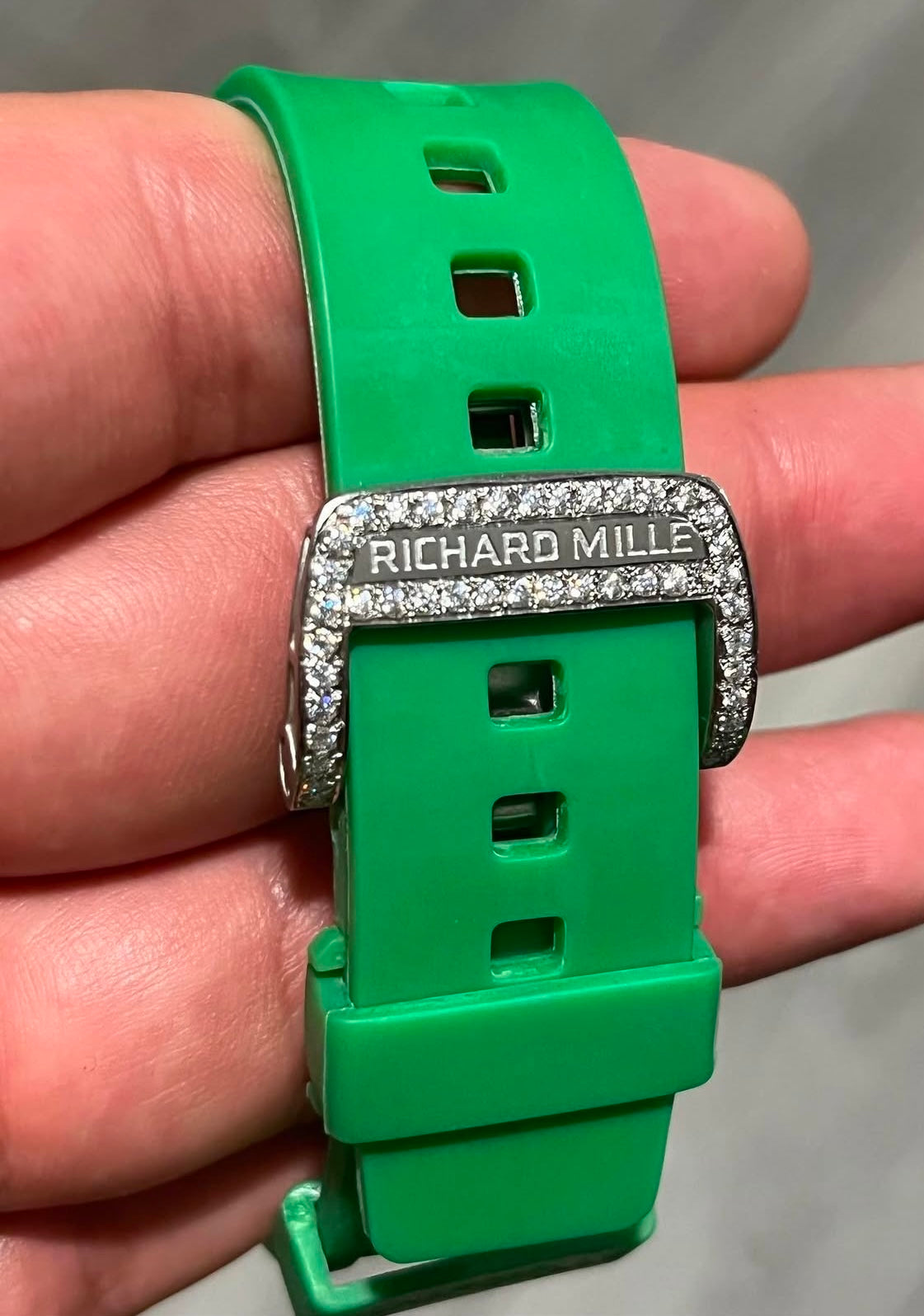 Iced out RM 011 green strap