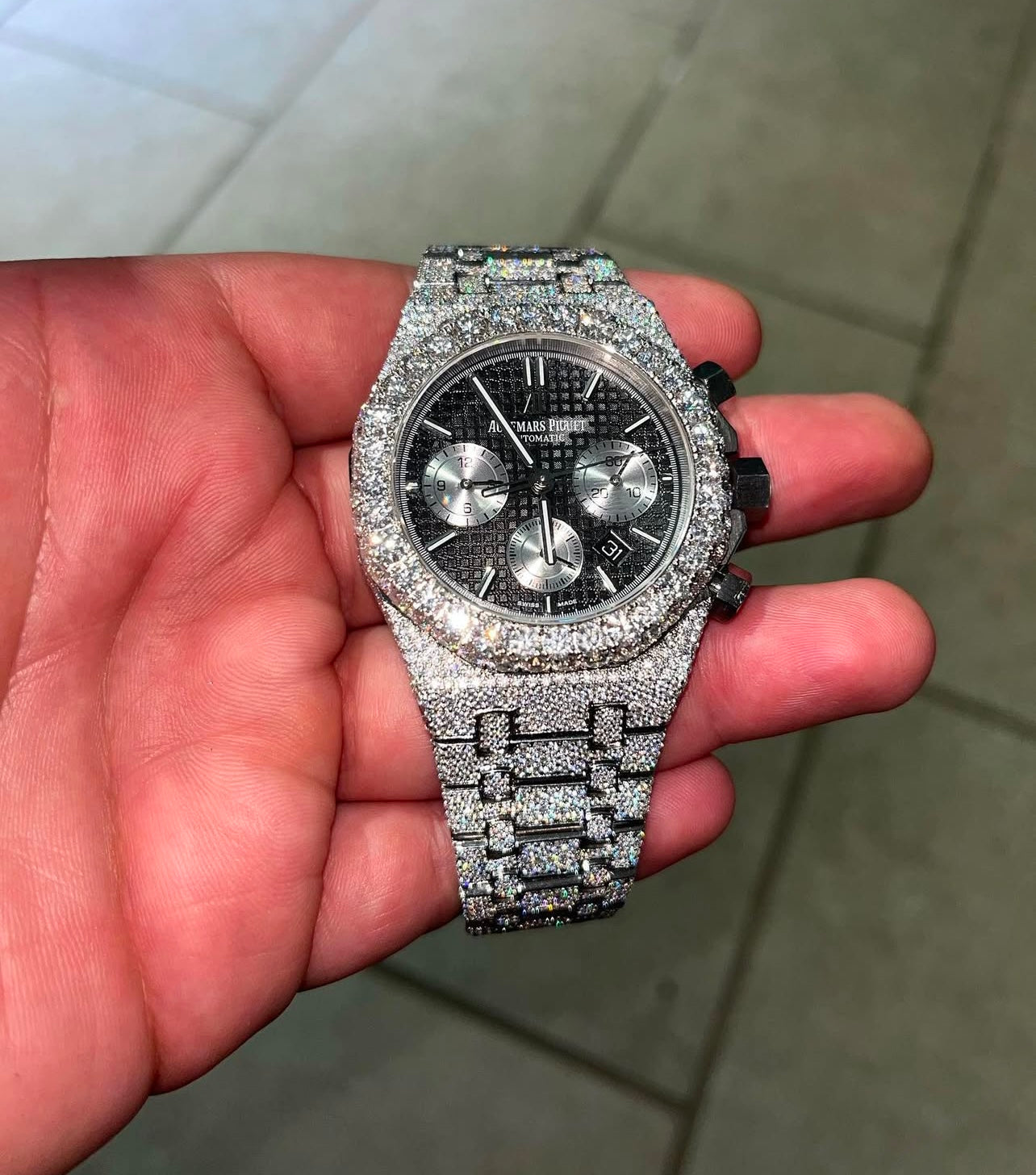 ICED OUT ROYAL OAK CHRONOGRAPH BLACK DIAL