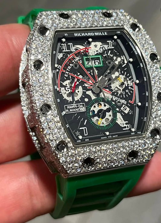 Iced out RM 011 green strap